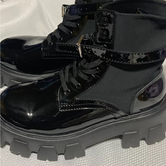 Prada Monolith Patent Leather and Nylon Combat Boots - Black - Size 9.5 - Picture 6 of 11